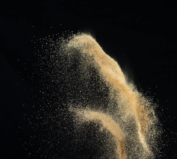 Písečná Exploze Zlatá Písečná Vlna Exploduje Abstraktní Písečné Mraky Létají — Stock fotografie