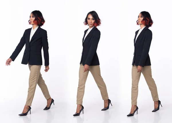 Yaşlardaki Asyalı Kadın Resmi Elbisesi Yüksek Topuklu Ayakkabı Giyiyor Siyah — Stok fotoğraf