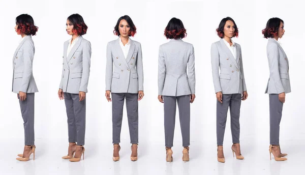Pleine Longueur 20S Asiatique Femme Porter Formelle Entreprise Robe Blazer — Photo