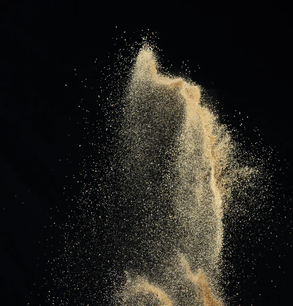 Homokrepülő Robbanás Arany Homokhullám Felrobban Absztrakt Homokfelhő Repül Sárga Színű — Stock Fotó