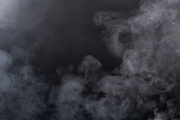 Dense Fluffy Puffs Fumaça Branca Neblina Fundo Preto Nuvens Fumaça — Fotografia de Stock