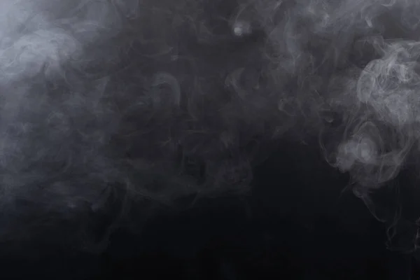 Husté Načechrané Obláčky Bílého Kouře Mlhy Černém Pozadí Abstraktní Kouřové — Stock fotografie