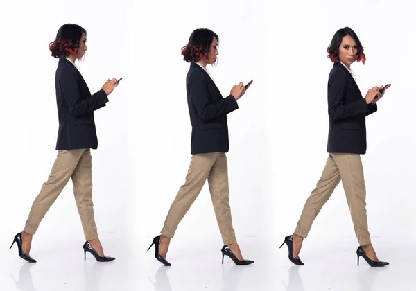 Двадцатилетняя Азиатка Носит Формальные Туфли Высоком Каблуке Черные Короткие Вьющиеся — стоковое фото