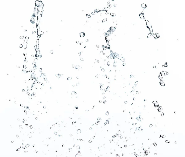 形状空気になびくドロップウォーターライン管攻撃に水のスプラッシュの液滴を形成し 動き凍結ショットを停止します テクスチャグラフィックリソース要素のためのスプラッシュ水 白の背景分離 — ストック写真
