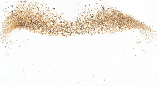 Grote Zand Vliegende Explosie Gouden Korrel Golf Ontploft Een Abstracte — Stockfoto