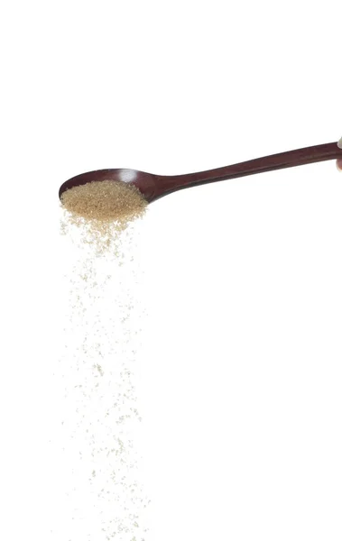 Queda Açúcar Marrom Açúcar Grão Marrom Derramando Para Baixo Mosca — Fotografia de Stock