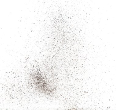 Siyah kurutulmuş çay patlamış. Küçük ölçekli çay yaprağı uçan patlama, soyut bulut sineği. Kahverengi çay serpintisi hava veriyor. Beyaz arka plan izole edilmiş yüksek hızlı deklanşör, dondurucu fırlatma