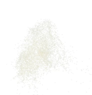 Japon pirinç patlaması, beyaz tahıl kabukları soyut bulut sineği patlaması. Çok güzel bir tohum, pirincin havaya sıçraması, yiyecek nesnesi tasarımı. Seçici odak dondurma görüntüsü beyaz arkaplan izole