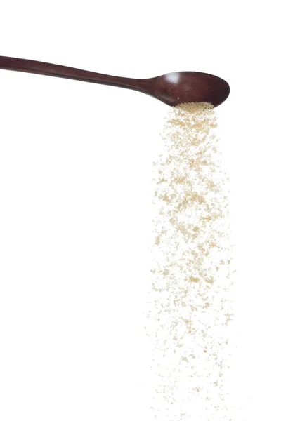 Brauner Zucker Fällt Brauner Kornzucker Ergießt Sich Vom Kochlöffel Herab — Stockfoto