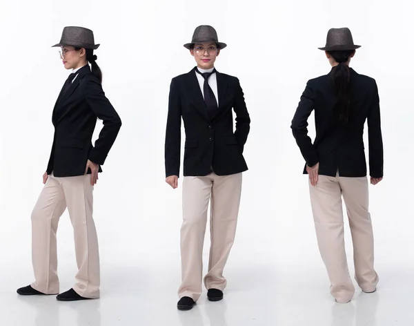 Corpo Inteiro 20S Mulher Asiática Usar Terno Negócios Vestido Gravata — Fotografia de Stock