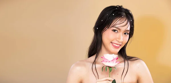 Portrait Face Shot Schöne Junge Asiatin Mit Modekosmetik Make Saubere — Stockfoto
