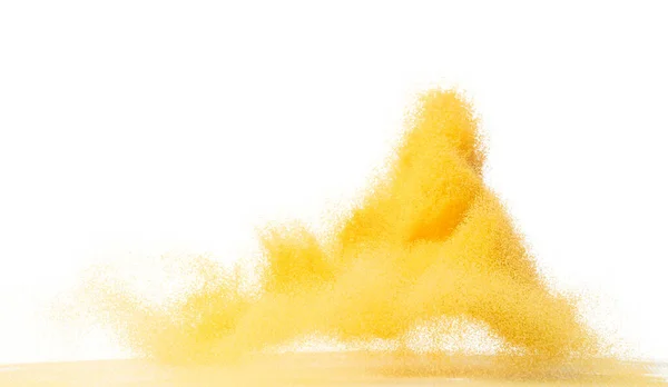 Explosão Voadora Areia Amarela Tamanho Pequeno Ondas Grãos Areia Queijo — Fotografia de Stock