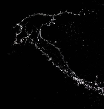 Şekil biçimli bir su fırlatma havadaki kanat çırpan su saldırısına dönüşür ve hareketli dondurucu atışı durdurur. Patlama dokusu, grafik kaynak elementleri, siyah arkaplan izole