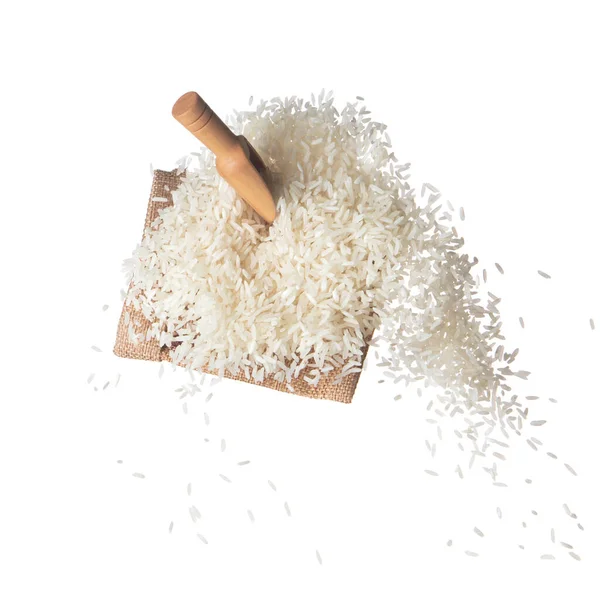 Japanese Rice Sack Bag Flying Explosion White Grain Rices Fall — Photo