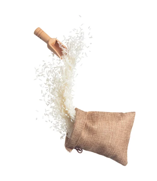 Japanese Rice Sack Bag Flying Explosion White Grain Rices Fall — Stock Photo, Image