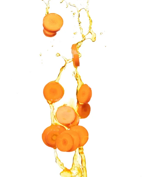 Carrot Fresh Slice Shape Pouring Water Beta Carotene Orange Color — Stockfoto