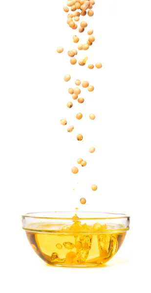 Yellow Soy Bean Vegetable Oil Pour Fall Air Golden Soybean — Fotografia de Stock