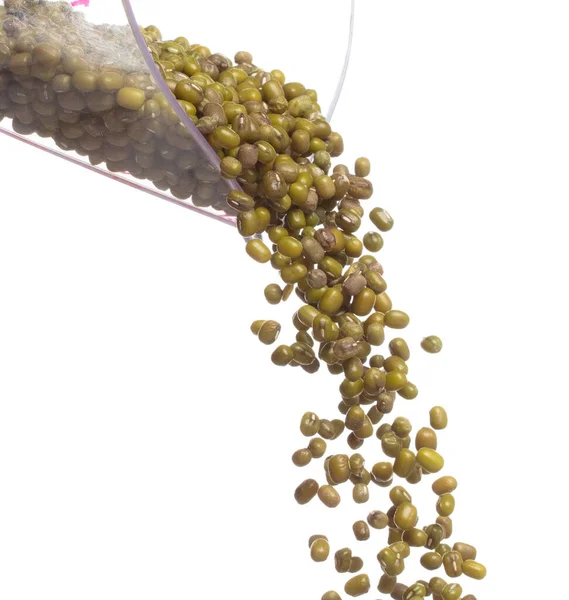Green Mung Beans Fall Measured Cup Green Mung Bean Float — стоковое фото