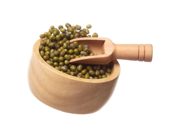 Green Mung Beans Fly Throw Wooden Bowl Green Mung Bean — Photo