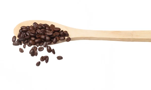 Coffee Bean Fall Pour Wooden Spoon Coffee Seeds Float Explode — Stockfoto