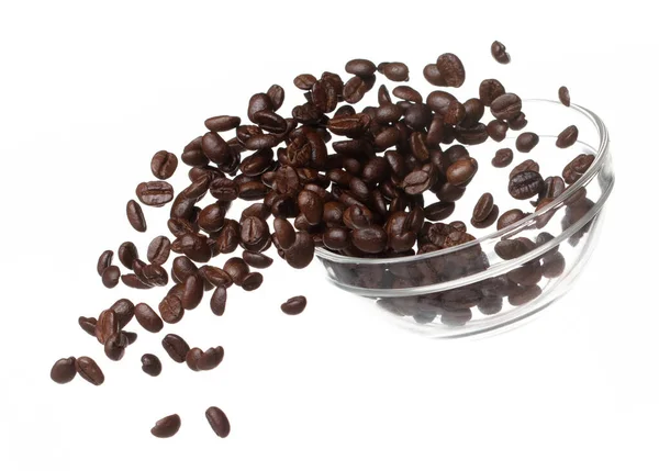 Coffee Bean Fall Pour Glass Bowl Coffee Seeds Float Explode — Foto de Stock