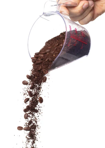 Coffee Powder Mix Bean Fall Pour Measured Cup Coffee Crushed — Foto de Stock