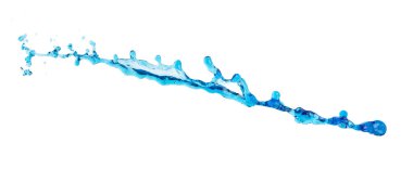 Shape form droplet of blue Water splashes into drop water line tube attack fluttering in air and stop motion freeze shot. Splash blue Water texture graphic resource elements, White background isolated