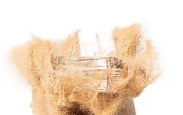 Парфюмерная Бутылка Продукт Песок Летящий Взрыв Лосьон Сыворотки Бутылки Песка — стоковое фото