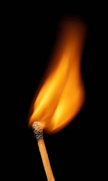 Match Flame Black Background Close Macro Fire Burning Matchstick Wooden — Stock Photo, Image