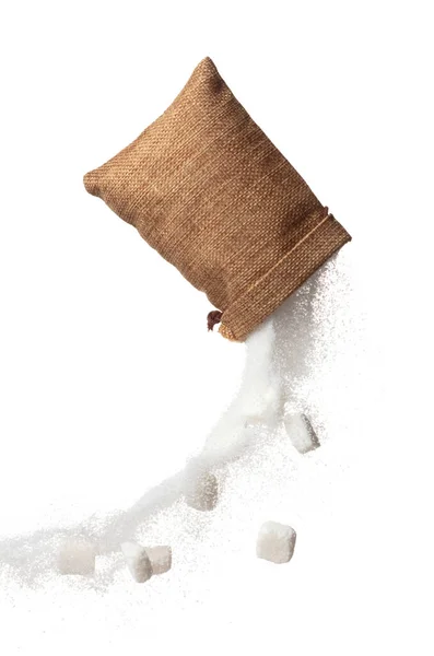 Sugar Cube Sack Bag Flying Explosion White Crystal Sugar Fall —  Fotos de Stock