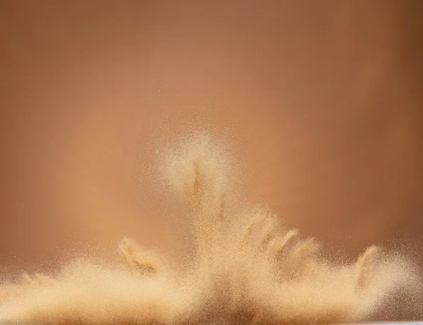 Small Fine Size Sand Flying Explosion Golden Grain Wave Explode — Stock fotografie