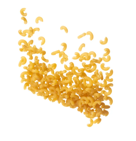Macaroni Flying Explosion Yellow Macaronis Pasta Float Explode Abstract Cloud — Fotografia de Stock