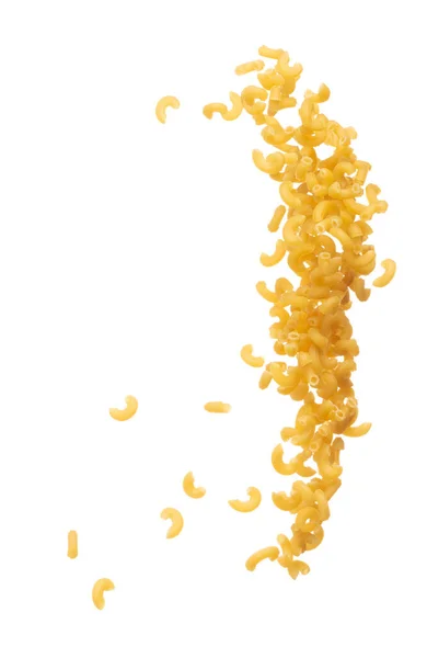 Macaroni Flying Explosion Yellow Macaronis Pasta Float Explode Abstract Cloud — Zdjęcie stockowe