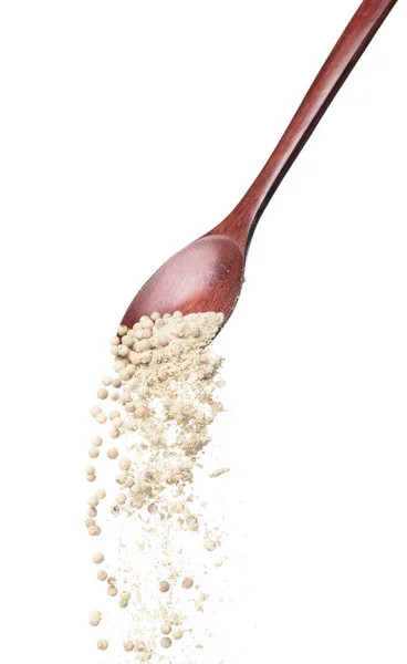 White Pepper Seeds Fall Pour Wooden Spoon White Pepper Mix — Stockfoto