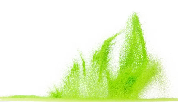 Kleinschalig Groen Zand Vliegende Explosie Groentezand Graangolf Exploderen Een Abstracte — Stockfoto
