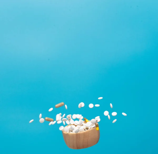 Daily Pill Drug Medicine Falling Float Bowl Many Kind Drugs — Stockfoto