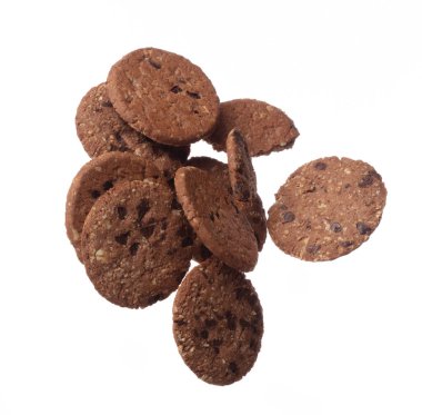 Cookie Chocolate gemisi havada süzülüyor, Cocoa Cookie Çikolata gemisi havada süzülüyor. Kurabiye Çikolata gemisi tam gaz ileri. Beyaz arkaplan izole edilmiş yüksek hız deklanşörü