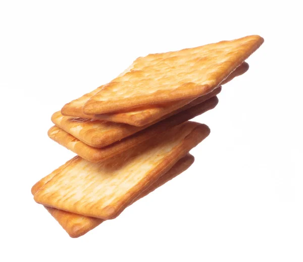Cracker Butter Square Upadek Mucha Powietrzu Złoty Chrupiące Masło Krakersy — Zdjęcie stockowe