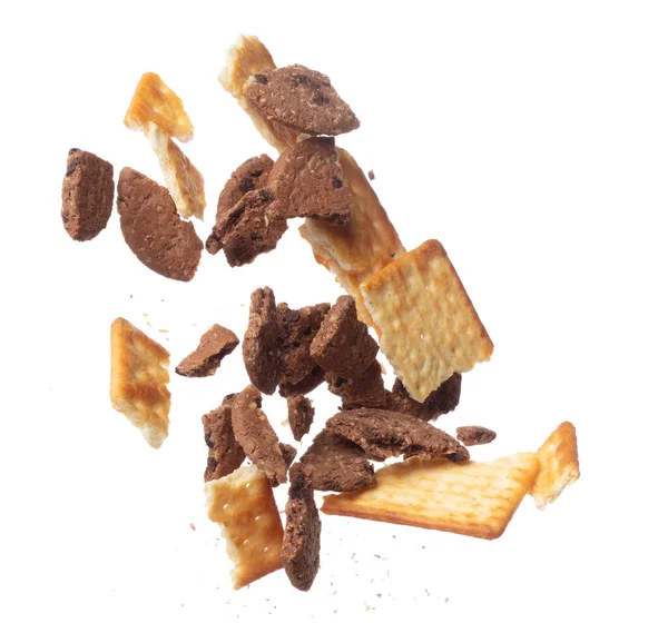 Gemengde Cracker Butter Cookie Chocolade Chip Vallen Vliegen Lucht Koekjeskraker — Stockfoto