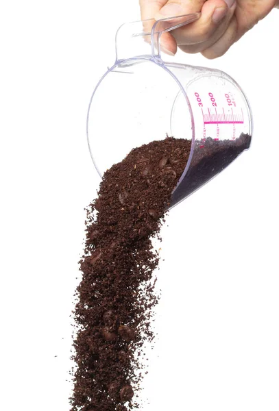 Coffee Powder Mix Bean Fall Pour Measured Cup Coffee Crushed — Fotografia de Stock
