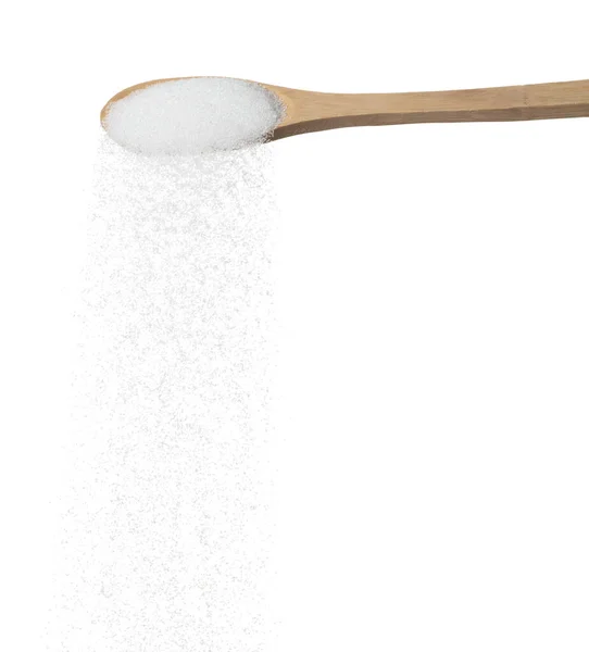Pure Refined Sugar Table Spoon White Crystal Sugar Fall Line — Stock Photo, Image