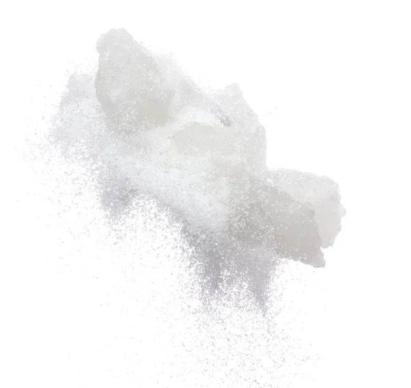 Rock Sugar Mistura Refinada Poeira Terra Voar Explosão Cristal Branco — Fotografia de Stock