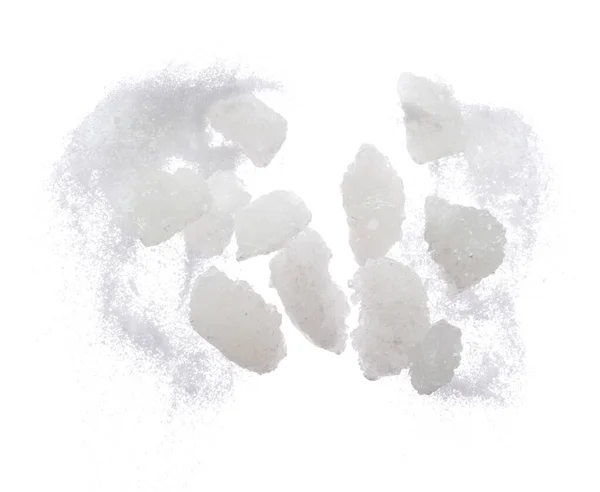 Rock Sugar Mistura Refinada Poeira Terra Voar Explosão Cristal Branco — Fotografia de Stock