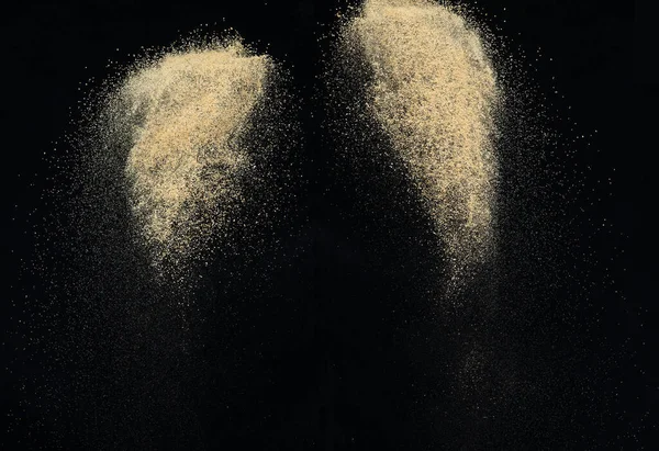 Homokrepülő Robbanás Arany Homokhullám Felrobban Absztrakt Homokfelhő Repül Sárga Színű — Stock Fotó