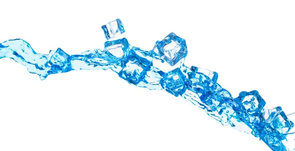 Kostki Lodu Świeża Woda Leje Się Latające Krystalicznie Czysty Lód — Zdjęcie stockowe