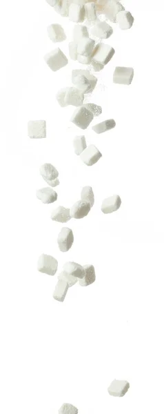 Pure Refined Sugar Cube Flying Explosion White Crystal Sugar Abstract — Foto de Stock