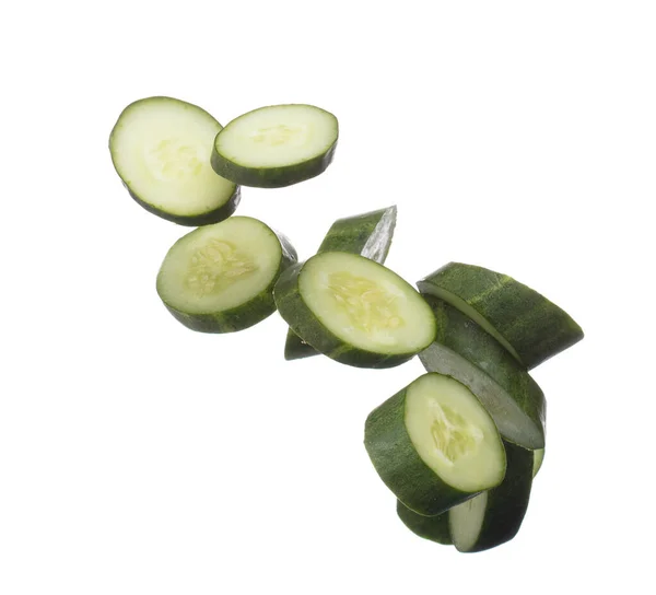 Cucumber Fly Fall Green Fresh Vegetable Cucumber Cut Chop Slice — Stok fotoğraf