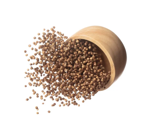Coriander Seed Fly Throw Wooden Bowl Brown Coriander Seed Float — 图库照片