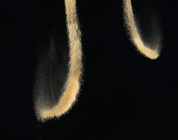 Esplosione Sabbia Volante Onde Sabbia Dorata Esplodono Sabbie Astratte Volano — Foto Stock