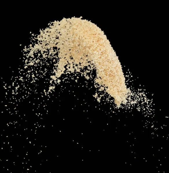 Brown Sugar Voando Explosão Açúcar Grão Marrom Explodir Mosca Nuvem — Fotografia de Stock